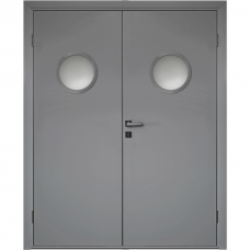 Влагостойкая дверь ПВХ Etadoor ДГ Серый RAL 7001 двустворчатая с двумя иллюминаторами