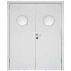 Влагостойкая дверь ПВХ Etadoor ДГ Белый двустворчатая с двумя иллюминаторами
