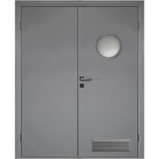 Влагостойкая дверь ПВХ Etadoor ДГ Серый RAL 7001 двустворчатая с иллюминатором и вентиляционной решеткой