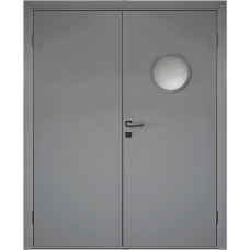 Влагостойкая дверь ПВХ Etadoor ДГ Серый RAL 7001 двустворчатая с иллюминатором