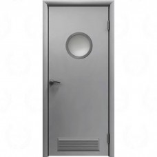 Влагостойкая дверь ПВХ Etadoor ДГ Серый RAL 7001 с AL торцами с иллюминатором и вентиляционной решеткой