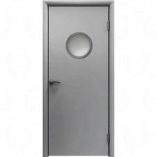 Влагостойкая дверь ПВХ Etadoor ДГ Серый RAL 7001 с AL торцами с иллюминатором