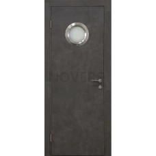 Дверь пластиковая Капель (Kapelli Classic) черный бетон с иллюминатором