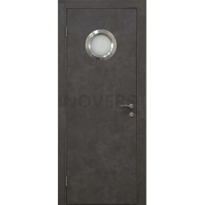 Дверь пластиковая Капель (Kapelli Classic) черный бетон с иллюминатором