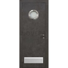 Дверь пластиковая Капель (Kapelli Classic) черный бетон с иллюминатором и вентиляционной решеткой