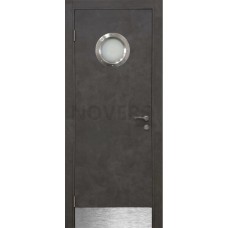 Дверь пластиковая Капель (Kapelli Classic) черный бетон с иллюминатором и отбойной пластиной
