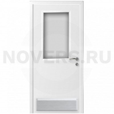 Дверь пластиковая Капель (Kapelli Classic) белый ДО белый матовое стекло с вентиляционной решеткой