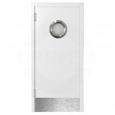 Дверь пластиковая Капель (Kapelli Classic) белый с иллюминатором и отбойной пластиной