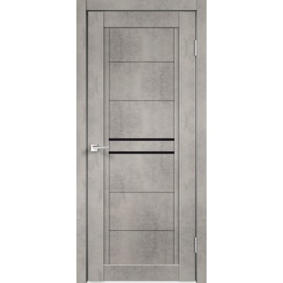 Дверь экошпон Velldoris Next 2 Муар светло-серый со стеклом Lacobel черным